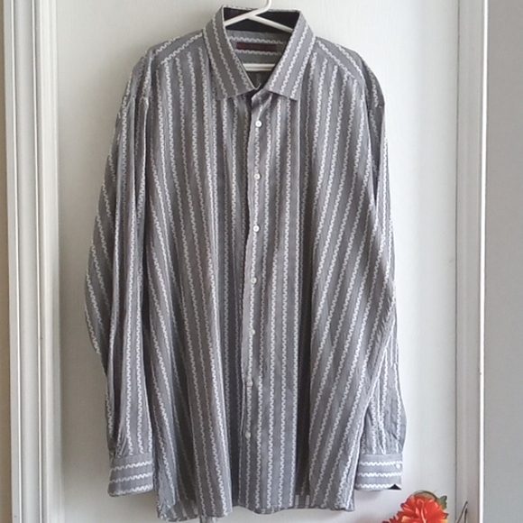 Dagr | Black White Striped Print Dress Shirt - Picture 6 of 8